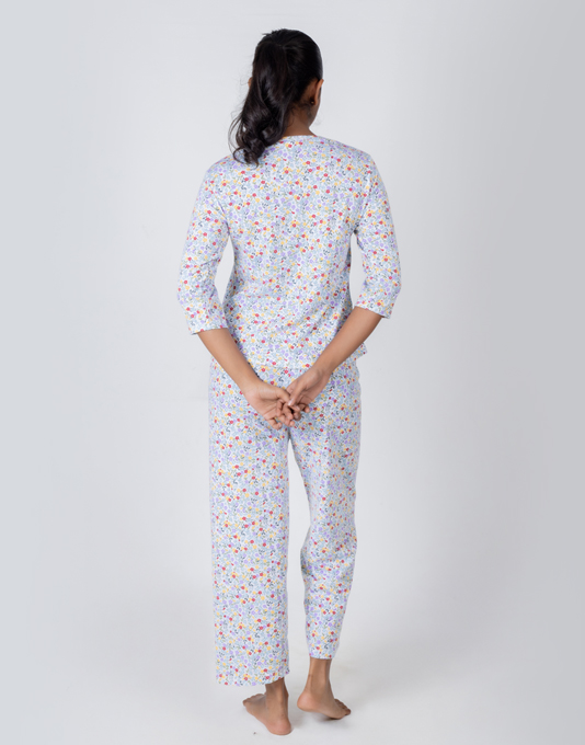 Light Blue Color Floral Printed Pajama Set