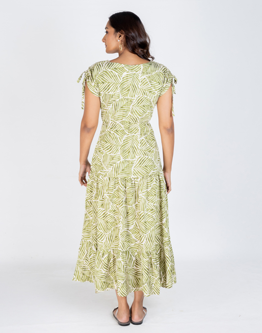 Moss Green Color Printed Dress | Online Shopping