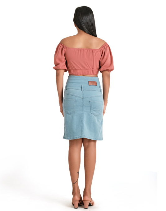 High waisted button front denim skirt best sale