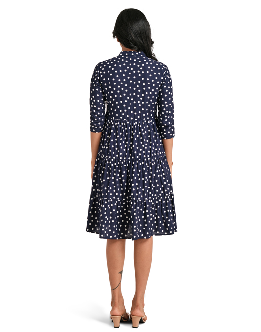 Long Sleeve Polka Dotted Shirt Dress