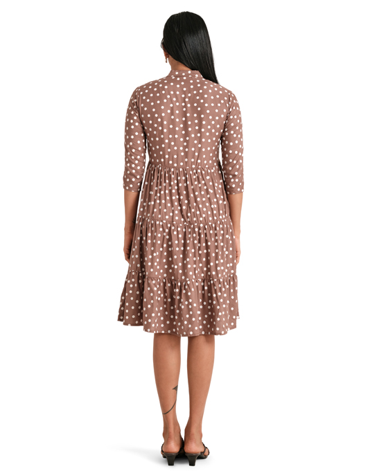 Polka Dot Long Sleeve Round Neck Midi Dress