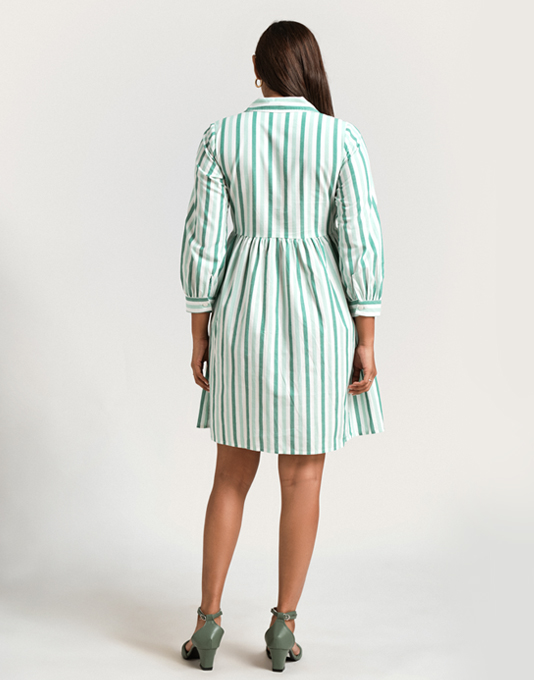 Green Stripe High Slit Dress
