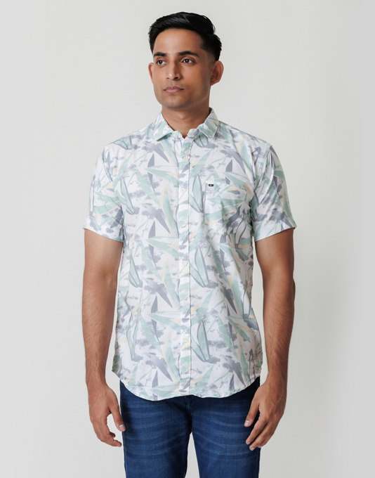 Sage Green Color Printed Short Sleeve Shirt | Online Shopping Sage Green Color Printed Short Sleeve Shirt | Online Shopping