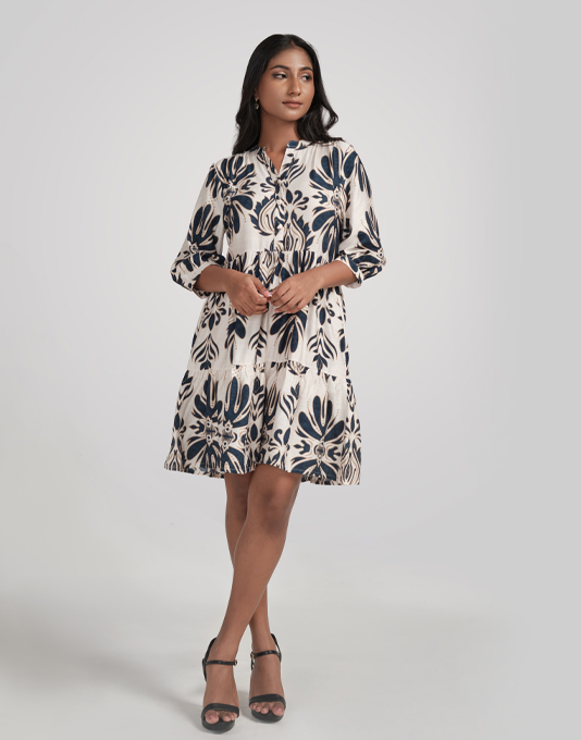 Blue Printed Backless Dress