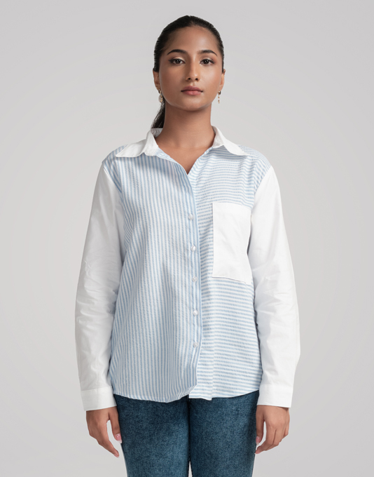 Blue Striped Elongated Sleeve Top (S/M)