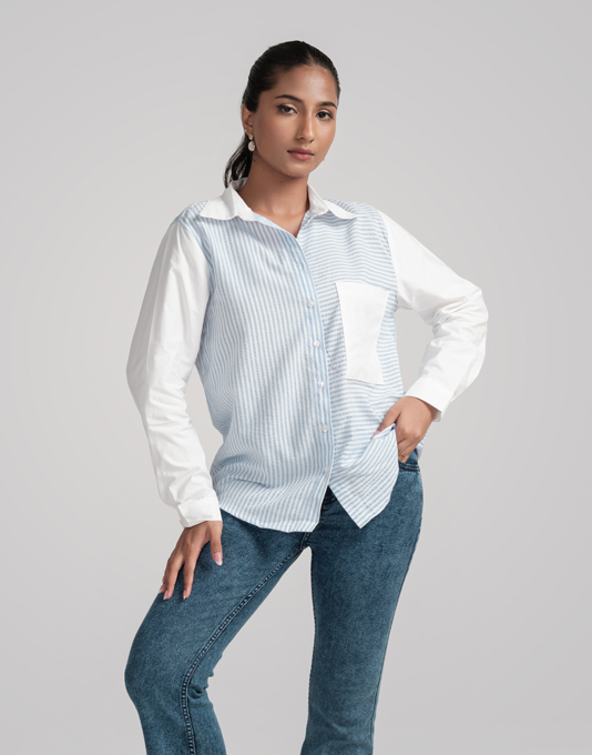Light Blue Long Sleeve Striped Tee main image 0