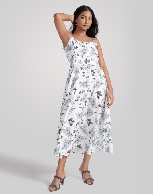 Women White Floral Printed Dress